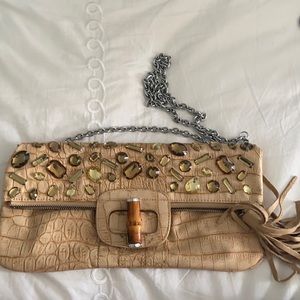 Beige Stone-Encrusted Purse